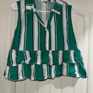 Emerald Striped Ruffle Hem Blouse